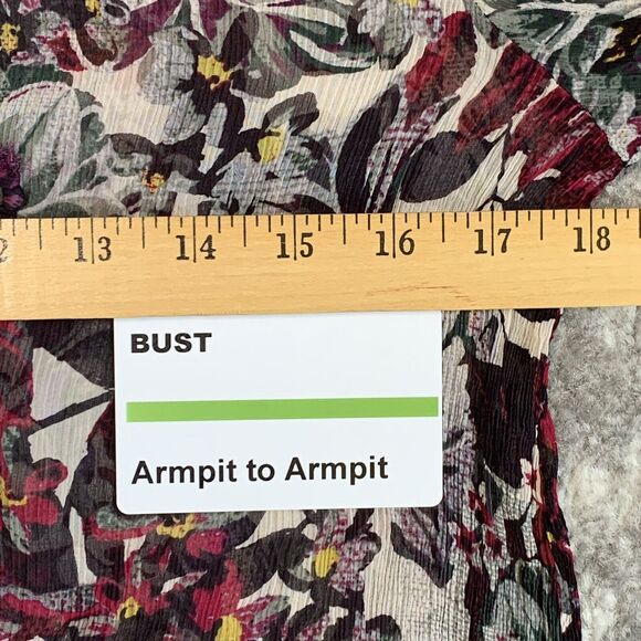Lucky Brand Top Women M Multicolor Floral Boho Sheer‎ Button-Front Viscose C42 - Picture 9 of 11